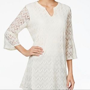 Style & Co. Lace Bell Sleeve Cream Tunic Dress